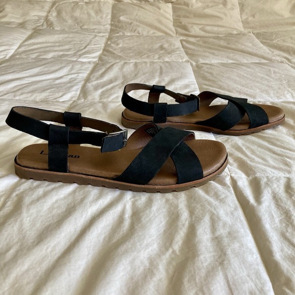LL Bean Women's Lakewashed Sandals Black US 9M Nubuck Leather Ankle Strap EUC - Picture 12 of 13